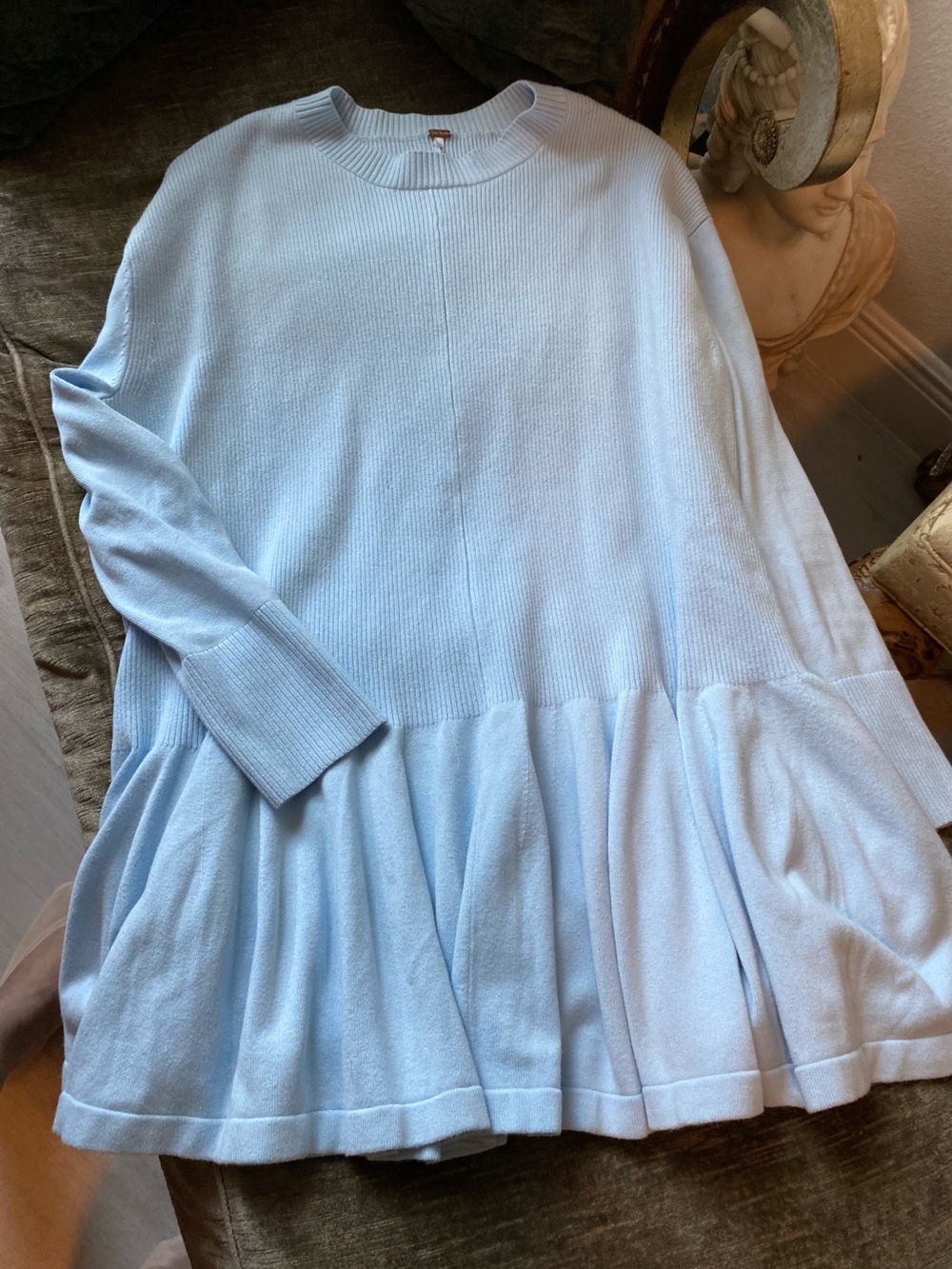 Free People Sky Blue Ribbed Knit Top